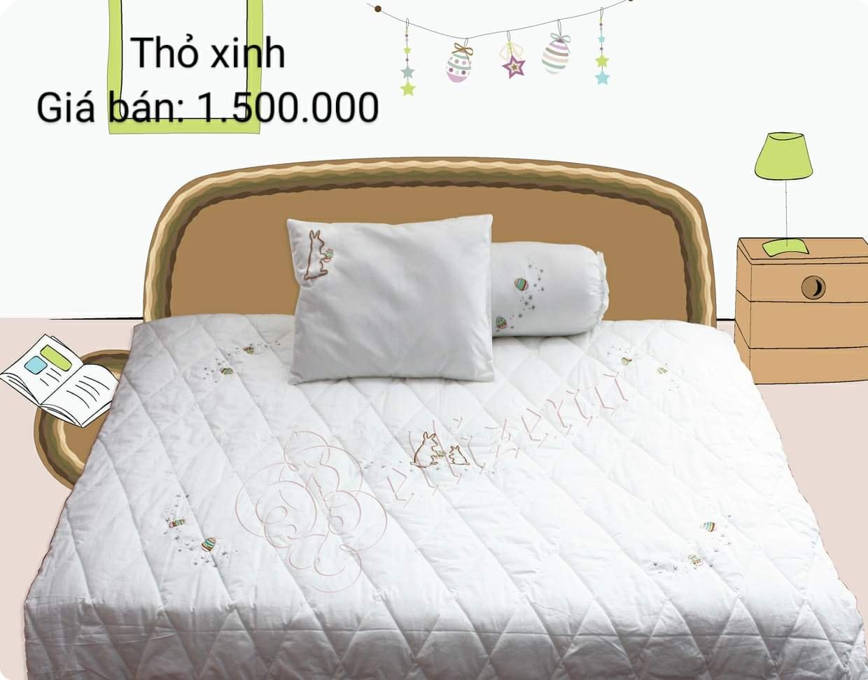 chăn chần  gối Thỏ xinh - trắng